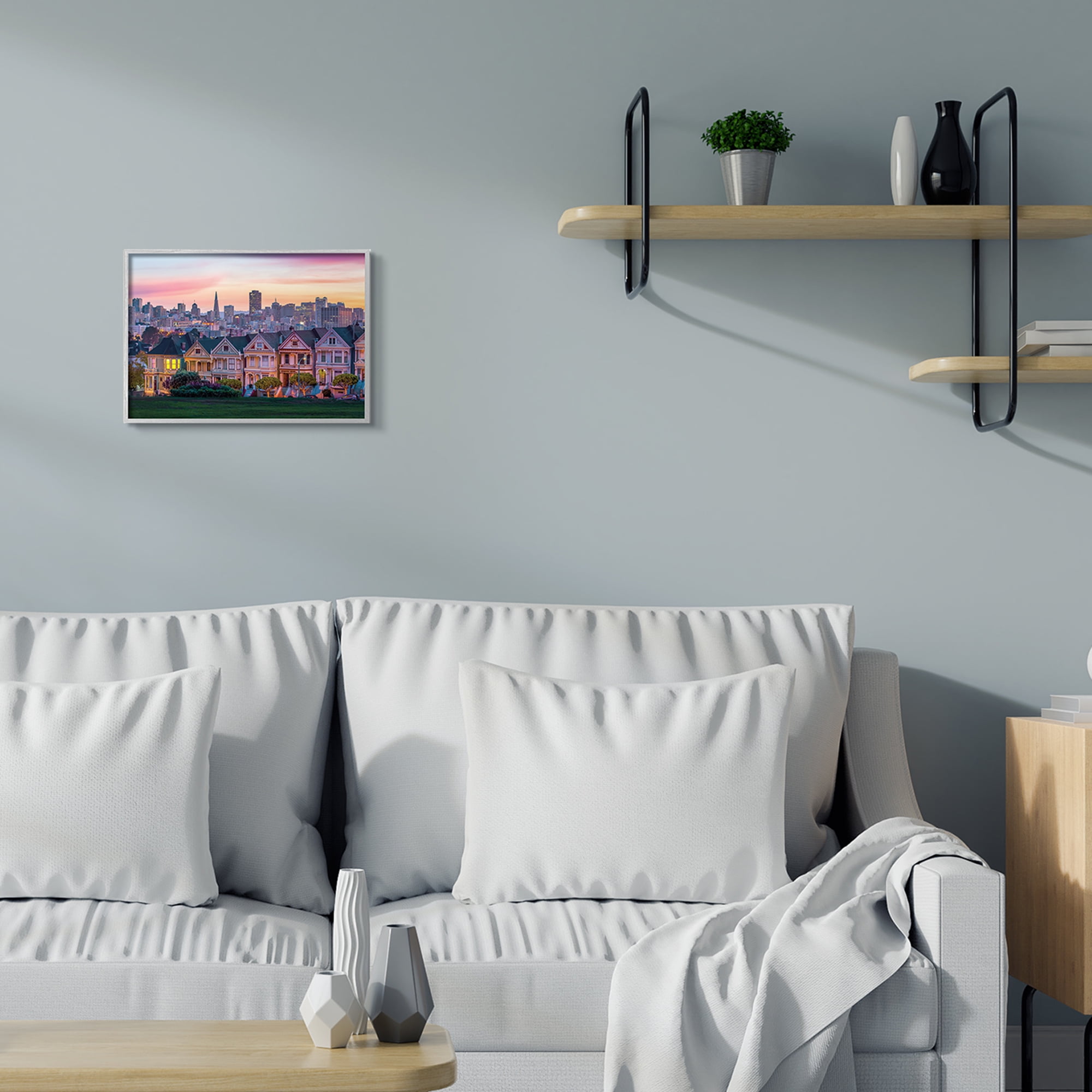 Stupell Industries San Francisco California Sunset Cityscape Architecture Town & City Photography Gray Framed Art Print Wall Art, 11 x 14