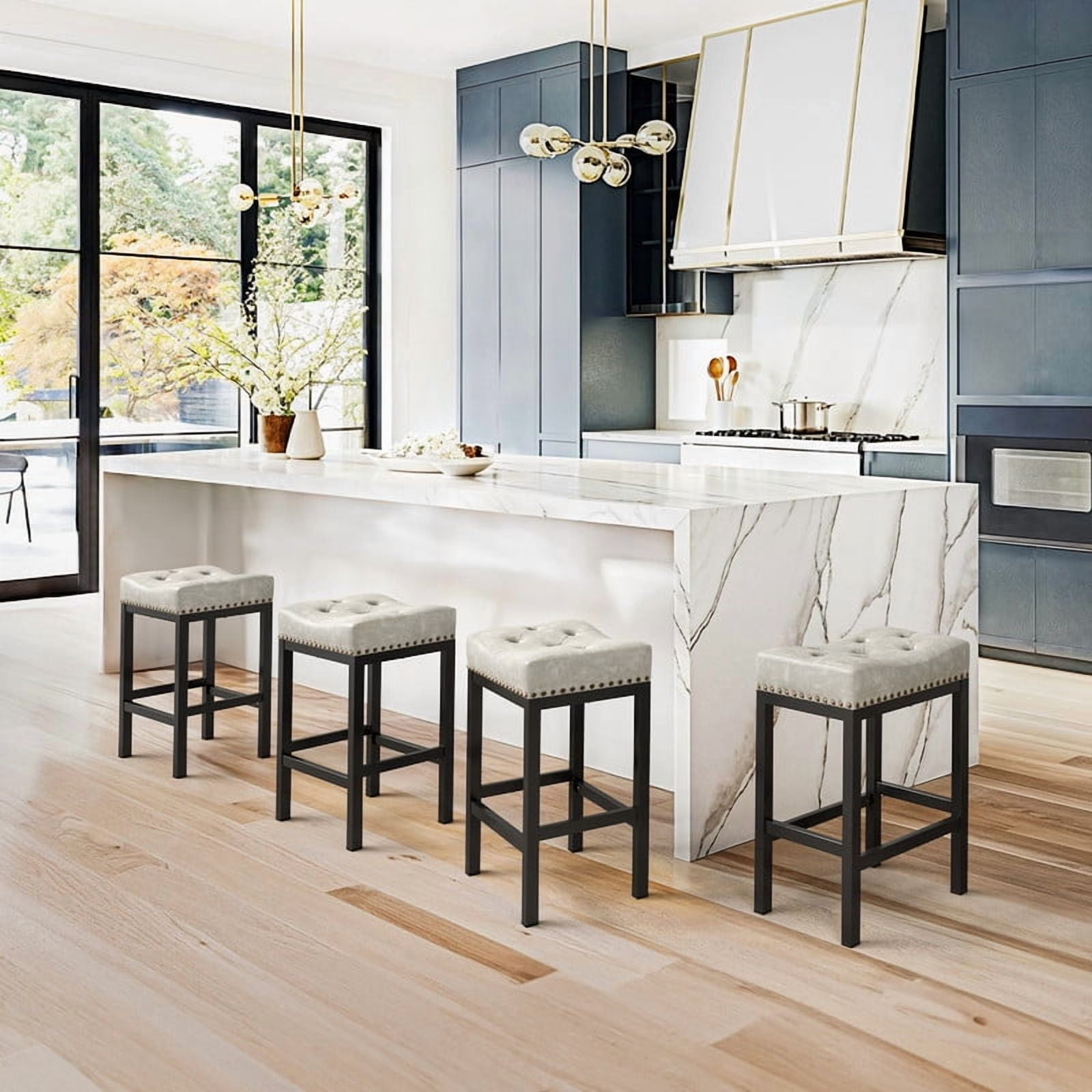 Dycanpo 24” Saddle Bar Stools Set of 3 with Modern Metal Legs, for Home Kitchen, Light Beige Gray