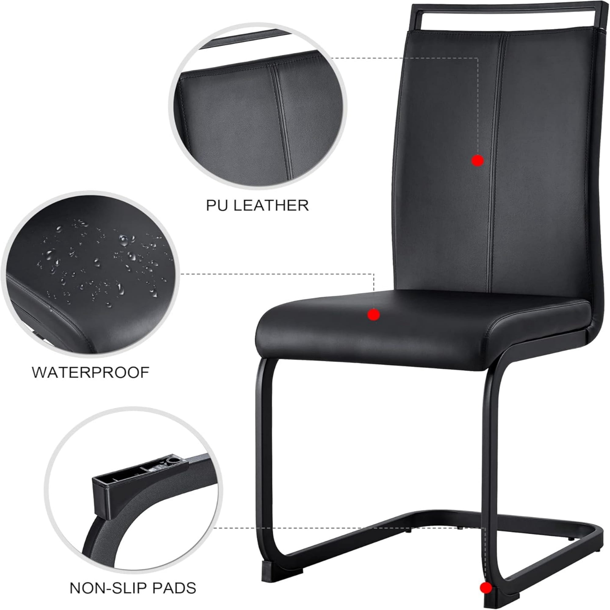TesNus Modern Dining Set of 4, Side Chairs With Black Frame, Faux Leather Padded Seat High Back for Kitchen, Dining Room, Living Room - Black