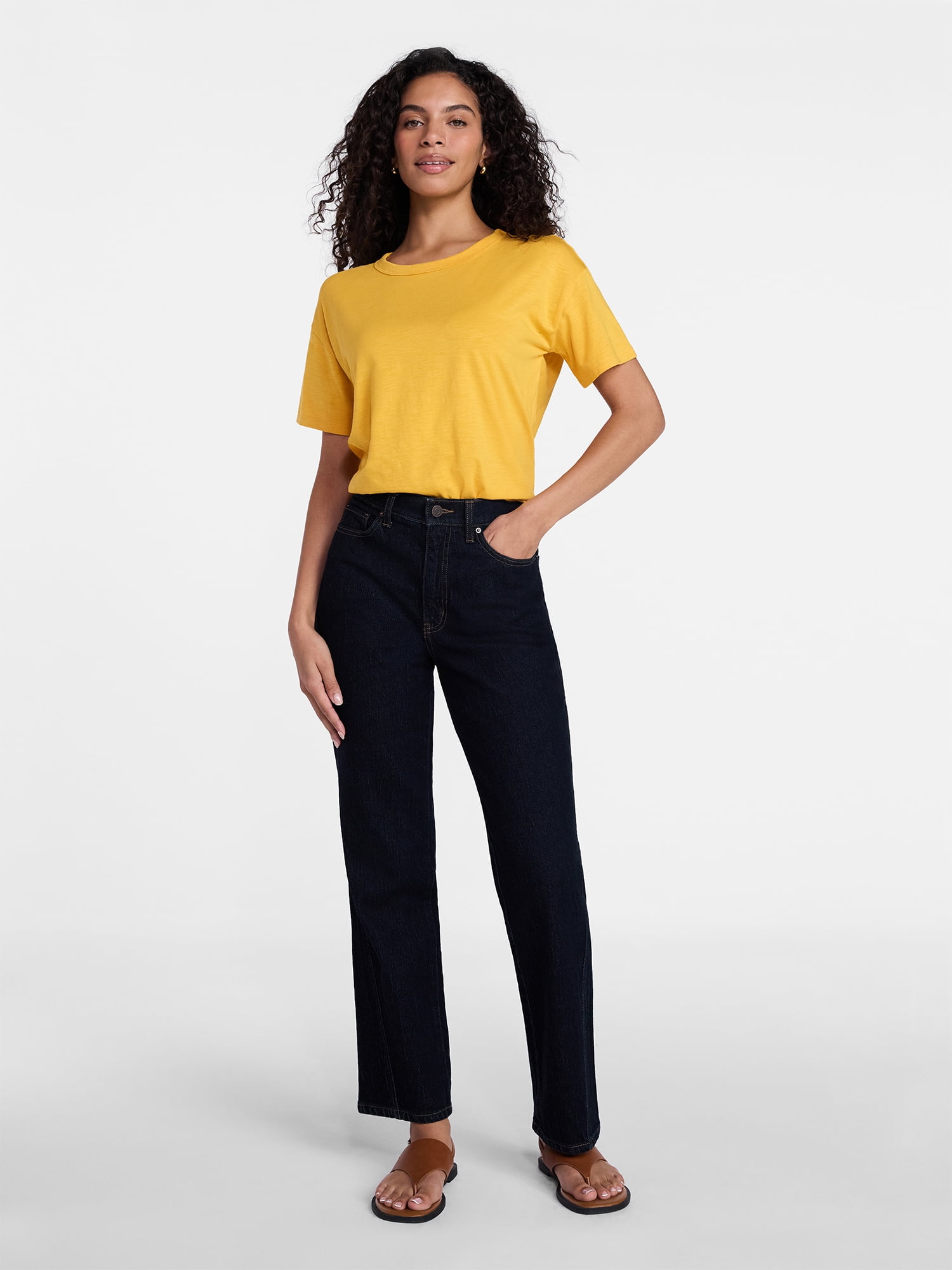 Time and Tru Women's Boxy Slub Tee with Short Sleeves, Sizes XS-XXXL