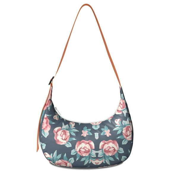 Nylon Crossbody Bag for Women – Water-Resistant, Boho Wildflower and Butterfly Illustration, Retro Floral and Skull Print, Adjustable Strap Purse