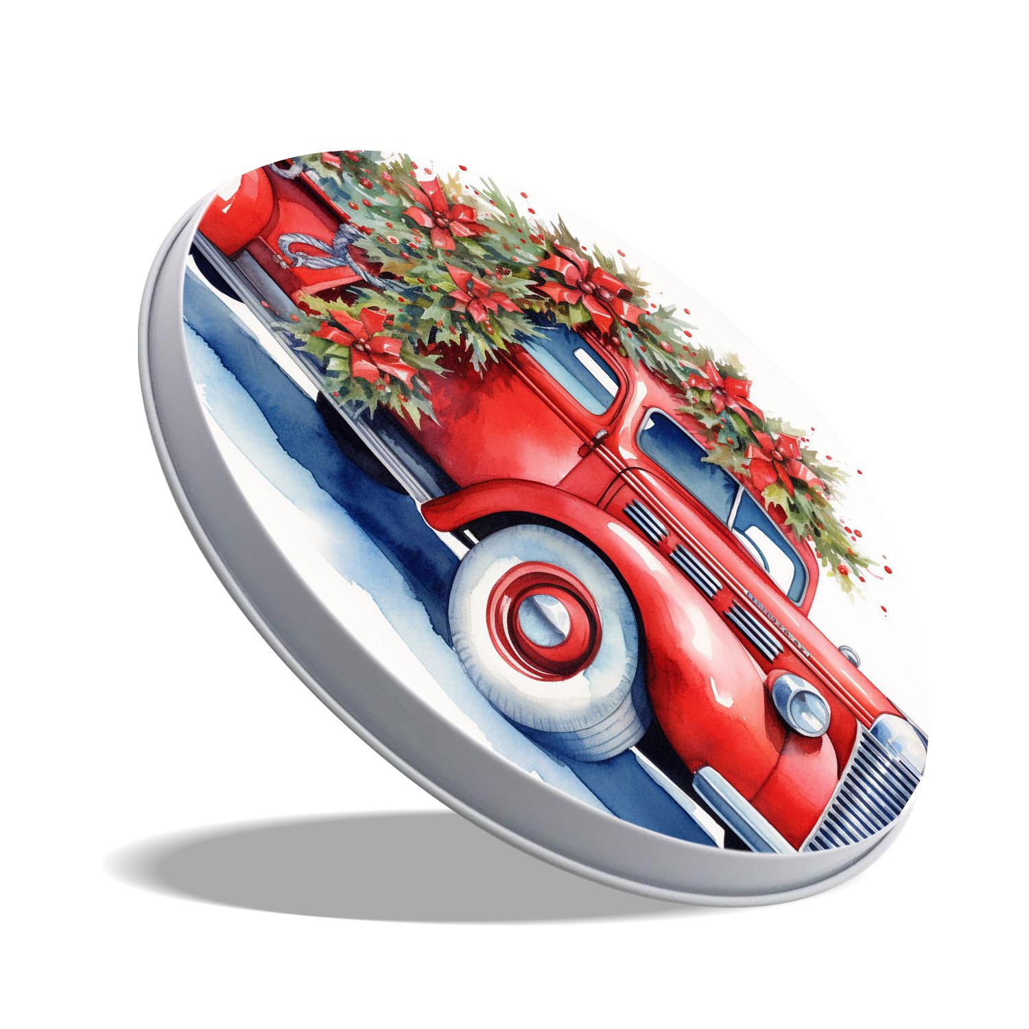 Round Stove Burner Covers 4 Pcs Round Gas Stove Burner Cover 8Inch And 10Inch for ,Blue Wooden Christmas Truck Poinsettia Elegant