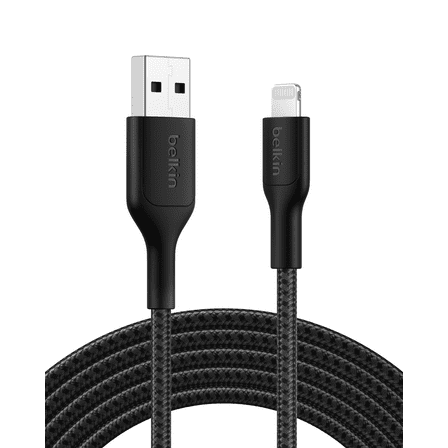 Belkin Eco USB A to Lightning Cable 10 ft. - Soft, Braided, Flexible Cable, Fast Charging iPhone Charger Cord for iPhone 14 & Earlier Series, iPad 9th Gen, & AirPods, Travel Essentials - Black