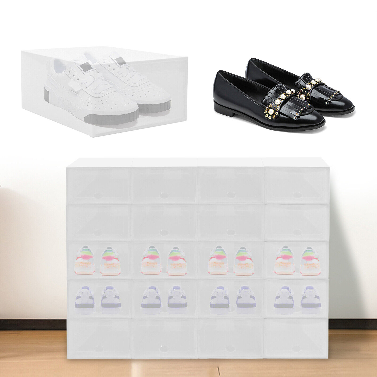 20 Shoe Storage Box Transparent Drop Side/Front Sneaker Case Organizer Stackable 20Pcs Shoe Box