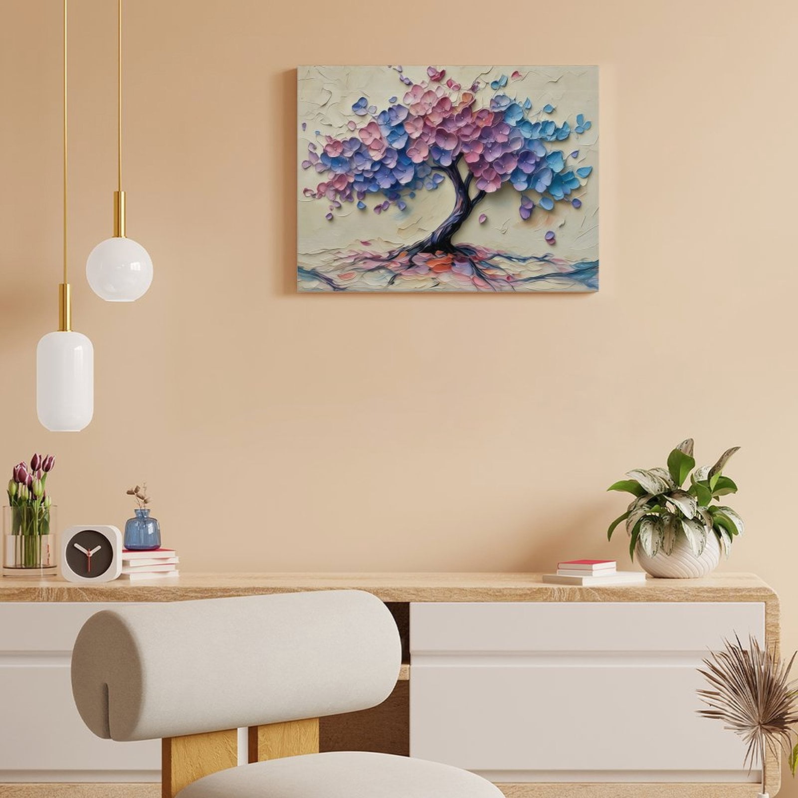 Tree of Life Canvas Wall Art, Textured Abstract Tree Oil Painting Style Print, Waterproof Canvas Artwork for Living Room Bedroom Office Home Decor