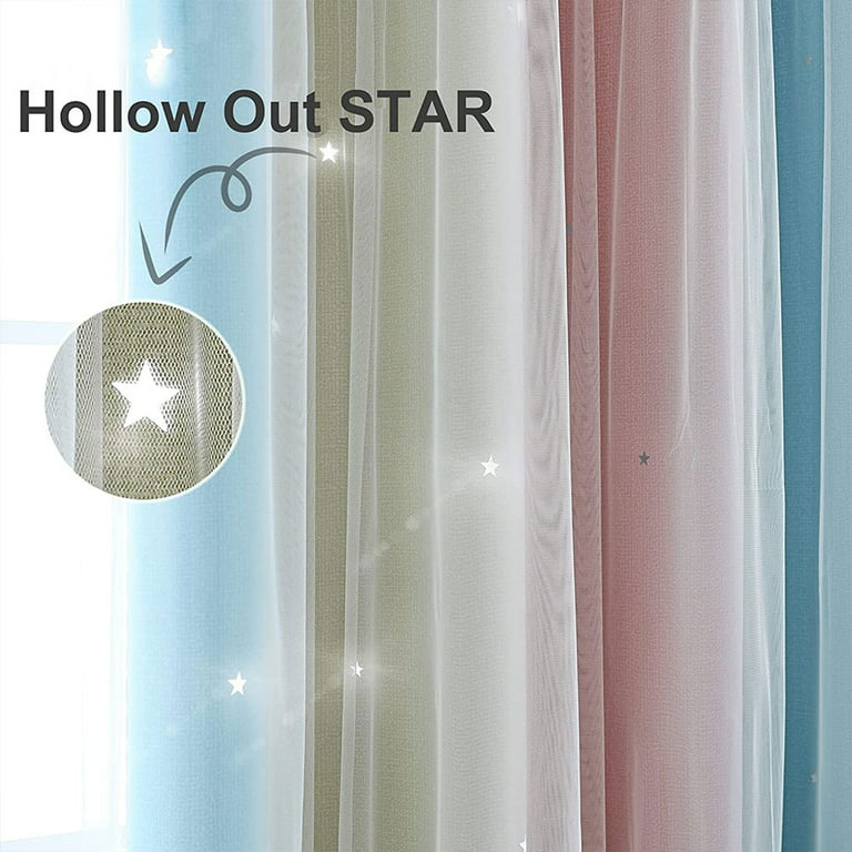 1Pcs Double Layer Lace Hollowed Out Star Curtain Velcro Free Hole