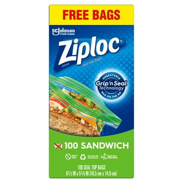 Ziploc Brand Sandwich Bags with Grip 'n Seal Technology, 100 Count