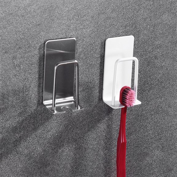 NICEXMAS 2-Pack Silver Stainless Steel Toothbrush Holder Wall Mount No Drilling Adhesive Storage Organizer