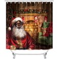 thumbnail image 4 of 4PCS Christmas Shower Curtain Set, African American Black Santa Claus Christmas Tree Stocking Gift Fireplace Winter Holiday New Year Christmas Bathroom Decor, Non-slip Bath Mat Toilet Rug, 4 of 7