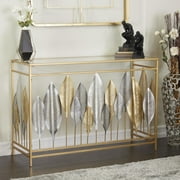 DecMode 44 x 30 Gold Metal Rectangular Leaf Console Table with Mirrored Glass Top and Silver Accents, 1-Piece