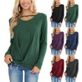 thumbnail image 4 of Top de manga larga para mujer, dobladillo torcido, escote recortado, informal, suelto, color sólido, manga larga, jersey, camiseta, top verde M, 4 of 6