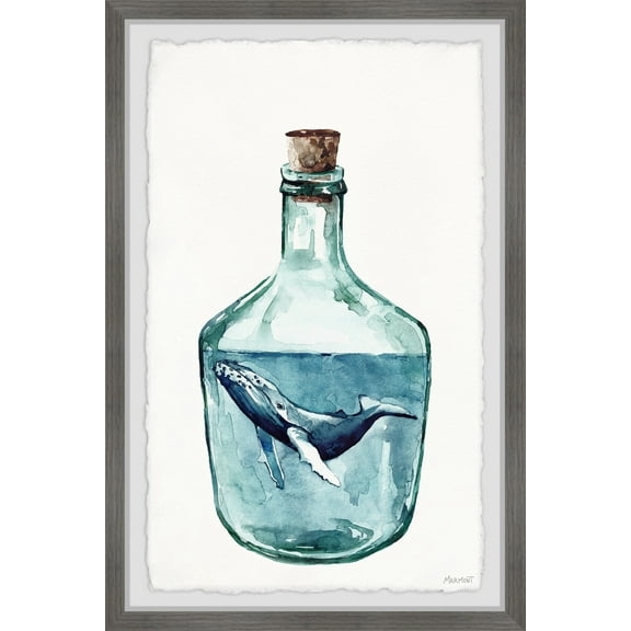Marmont Hill Whale in the Bottle Framed Wall Art, 1.50" x 8.00"