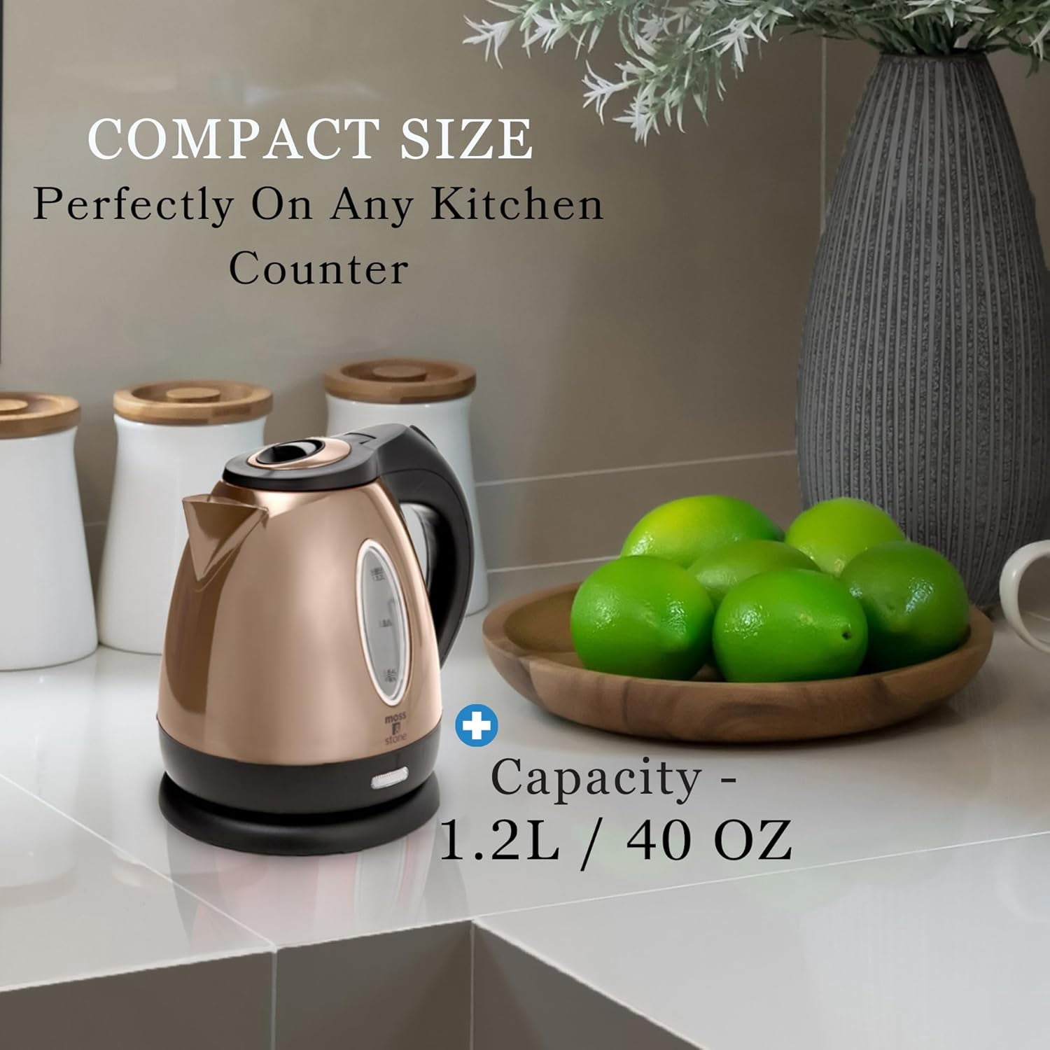 Moss & Stone 1500W 1.2L Electric Kettle, Beige with Automatic Shut-Off