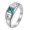 Silver Blue, variant on Unisex Stainless Steel Simple Unique Square Cut Red Rhinestone 3 Crystal Inlay Ring Eternity Wedding Band Gold Size 7