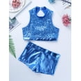 thumbnail image 6 of HULIJA Kids Girls Shiny Sequins Mock Neck Crop Top with Shorts Set Gymnastics Dancewear Blue 6, 6 of 7