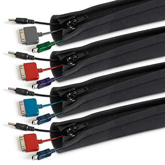20" Cable Management Sleeves Flexible Neoprene Wire Organizer, 4-pack