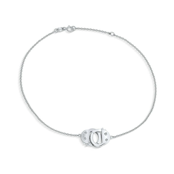 Handcuff Interlocking Hotwire Anklet Lucky Charm Anklet Link Ankle Bracelet for Women .925 Sterling Silver Adjustable 9 To 10 Inch With Extender