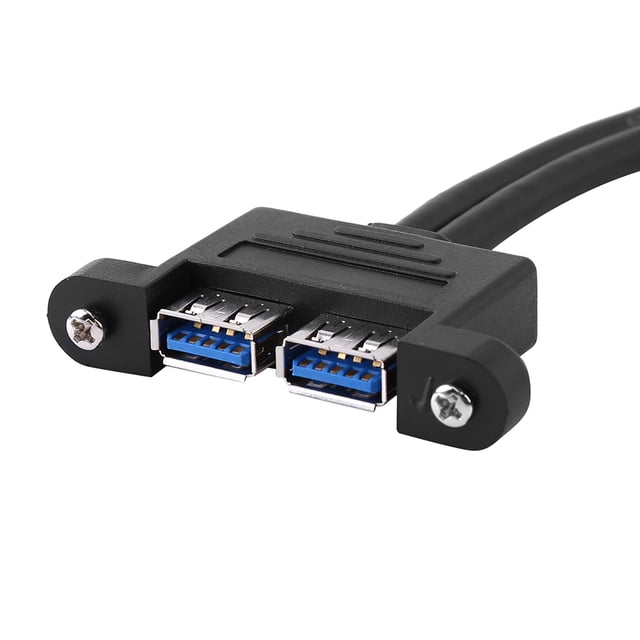 Cable de extensión USB 3.0 dual combinado macho a hembra con orificios para montaje en panel con zócalo de tornillo