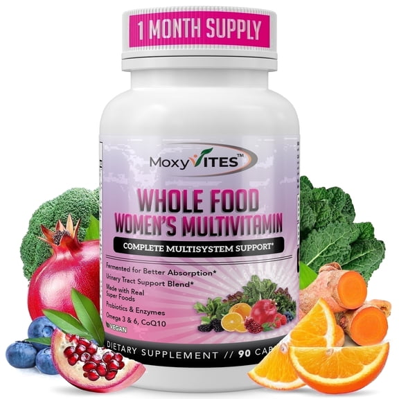 MoxyVites Women's Multivitamin with Iron, Methylated, Probiotics, 44 Fermented Nutrients, Gluten-Free, Vegan, 90 Count