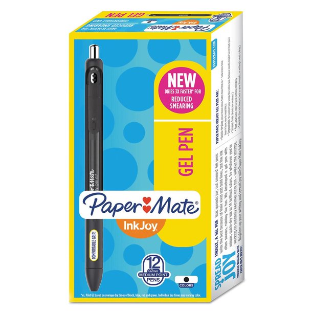 Paper Mate InkJoy Gel Retractable Pen, 0.7mm, Medium Point, Black (12