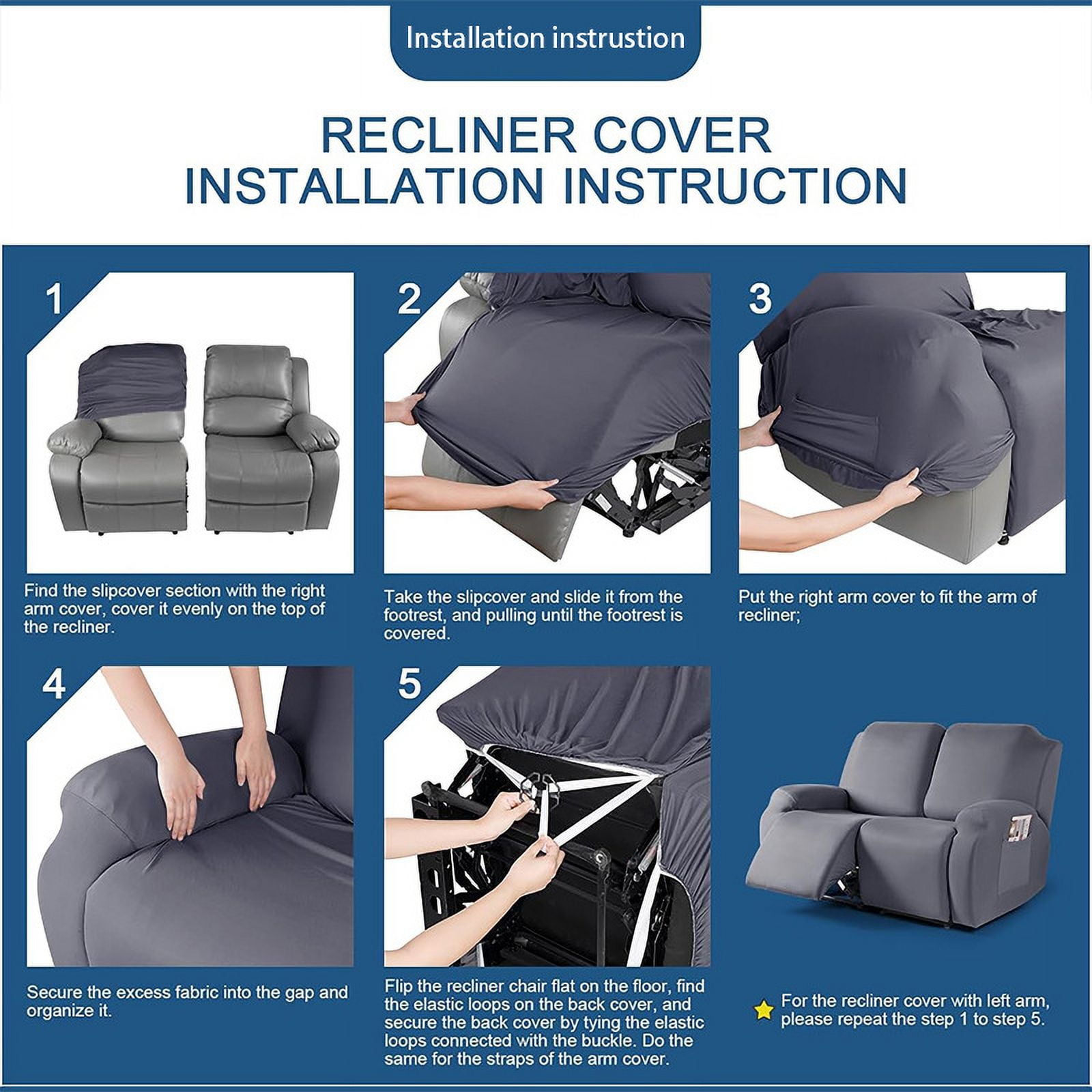 Namzi Couch Cover Jacquard Stretch Sofa Covers Reclining Chair Cover for Living Room Sofa Easy Fit Washable Furniture Sofa Protector 2 seat (Dark Blue)