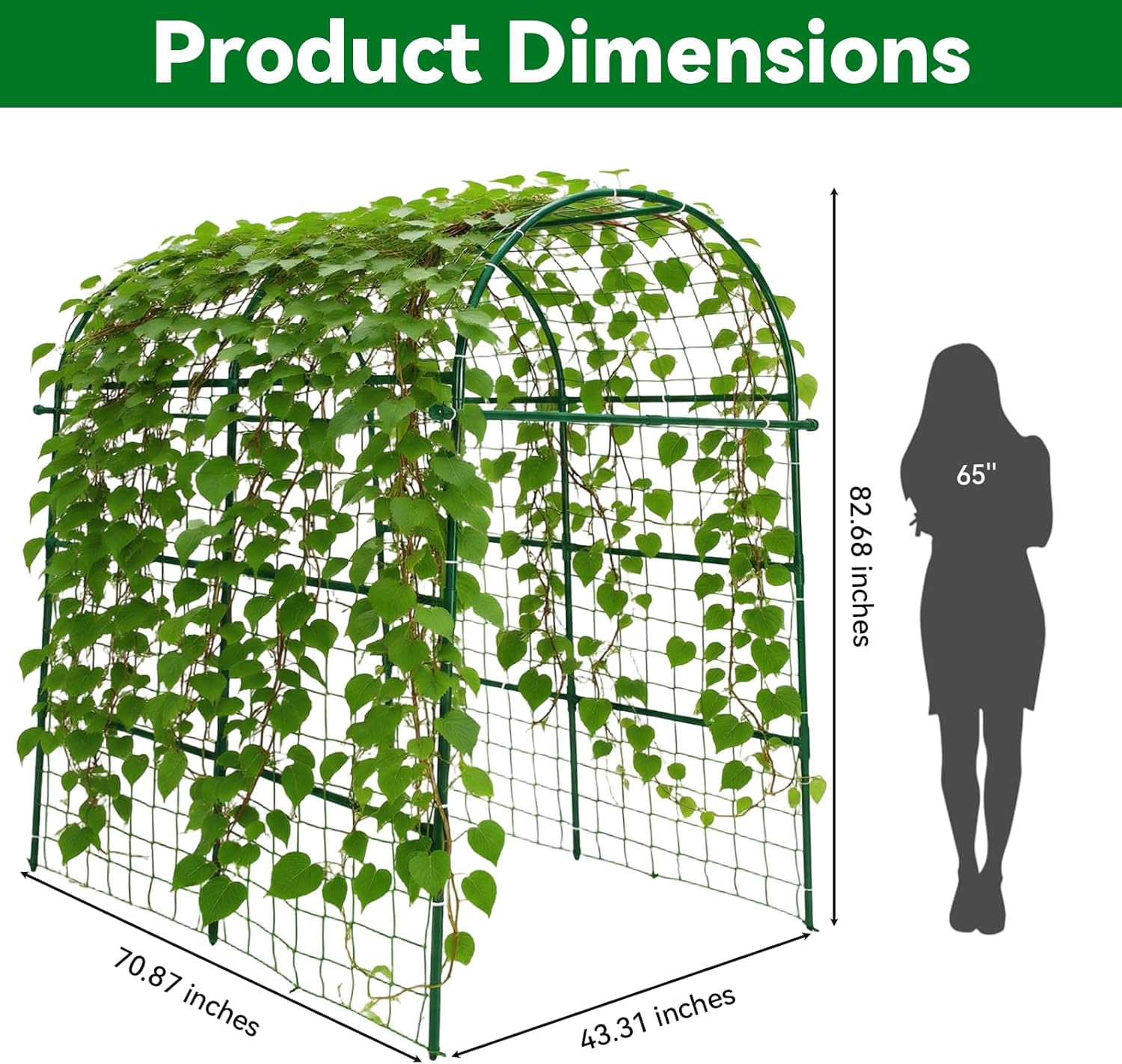 Garden Arch Trellis for Climbing Plants Outdoor - 83" H*71" W*43" L Large Rustproof Garden Trellis, Heavy Duty Grape Trellis, Tunnel Trellis for Melons, Pumpkins, Cucumbers, Peas(Black)