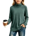 thumbnail image 6 of LUGOGNE Girls Tshirt Turtleneck Long Sleeve Thermal Undershirt Soft Comfortable Fall Winter Basic Tops Green,7-8 Years, 6 of 6