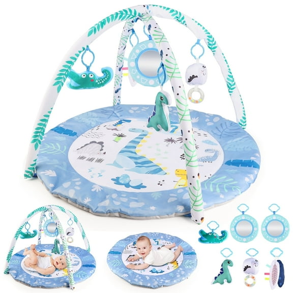 Freecat Dinosaur Baby Play Mat with Hanging Dinosaur Toys, 0-12 Months Baby Play Gym Activity Mat.