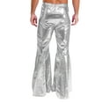 thumbnail image 2 of Haitryli Men's Sparkly Sequins Flared Night Club Disco Pants for Rave Outfits Silver M, 2 of 5