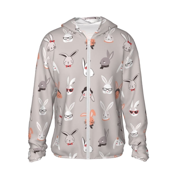 Balery Various Rabbits Sudadera ligera de manga larga con capucha y protección solar UPF 50+ para hombre y mujer, ideal para pesca y running-Small