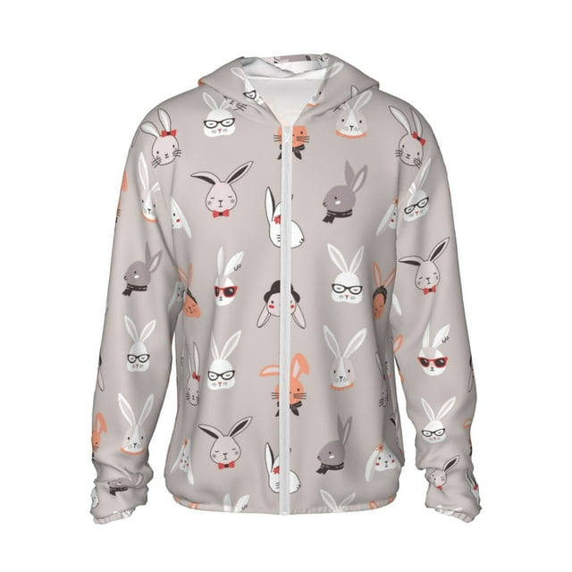 Saiise Various Rabbits Pattern Sun Protection Hoodie for Men and Women, Lightweight Quick-Dry Windproof with Hood and Zip-3X-Large