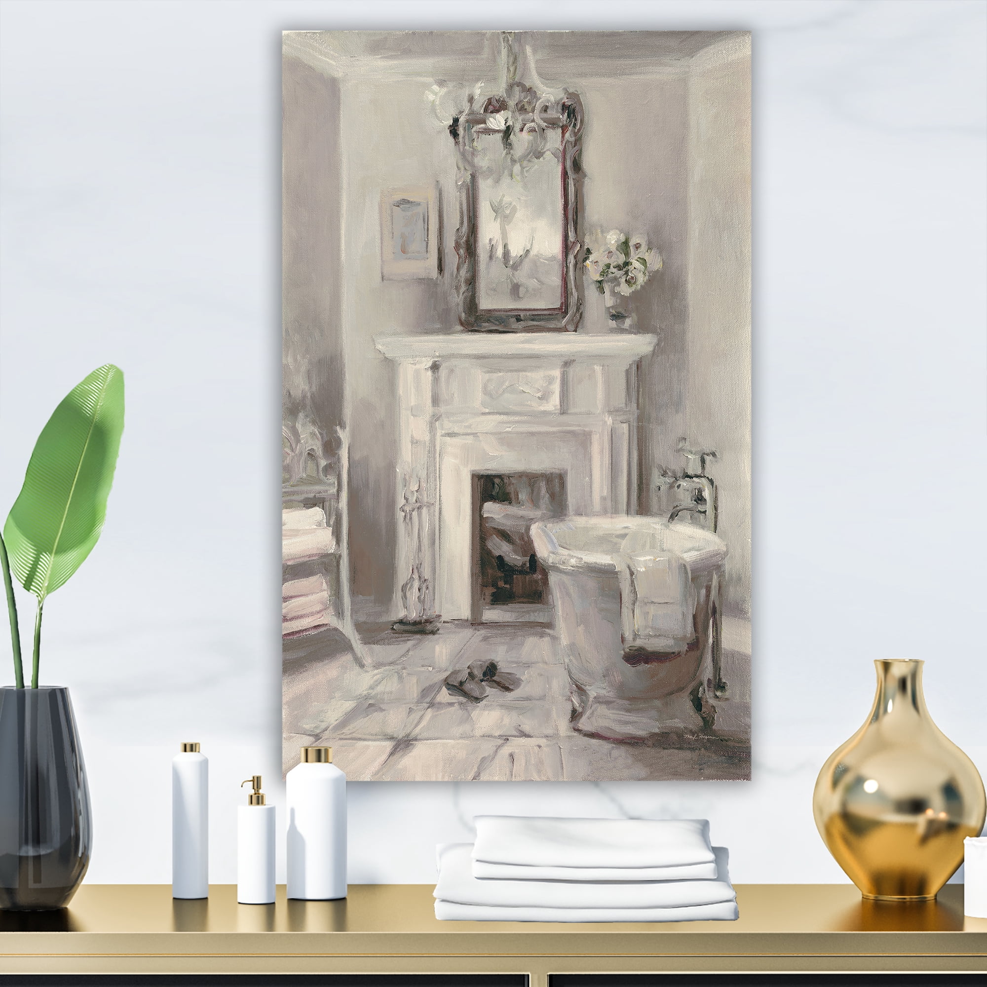 Designart 'French Bathroom Vintage I' Traditional Bathroom Premium Canvas Wall Art