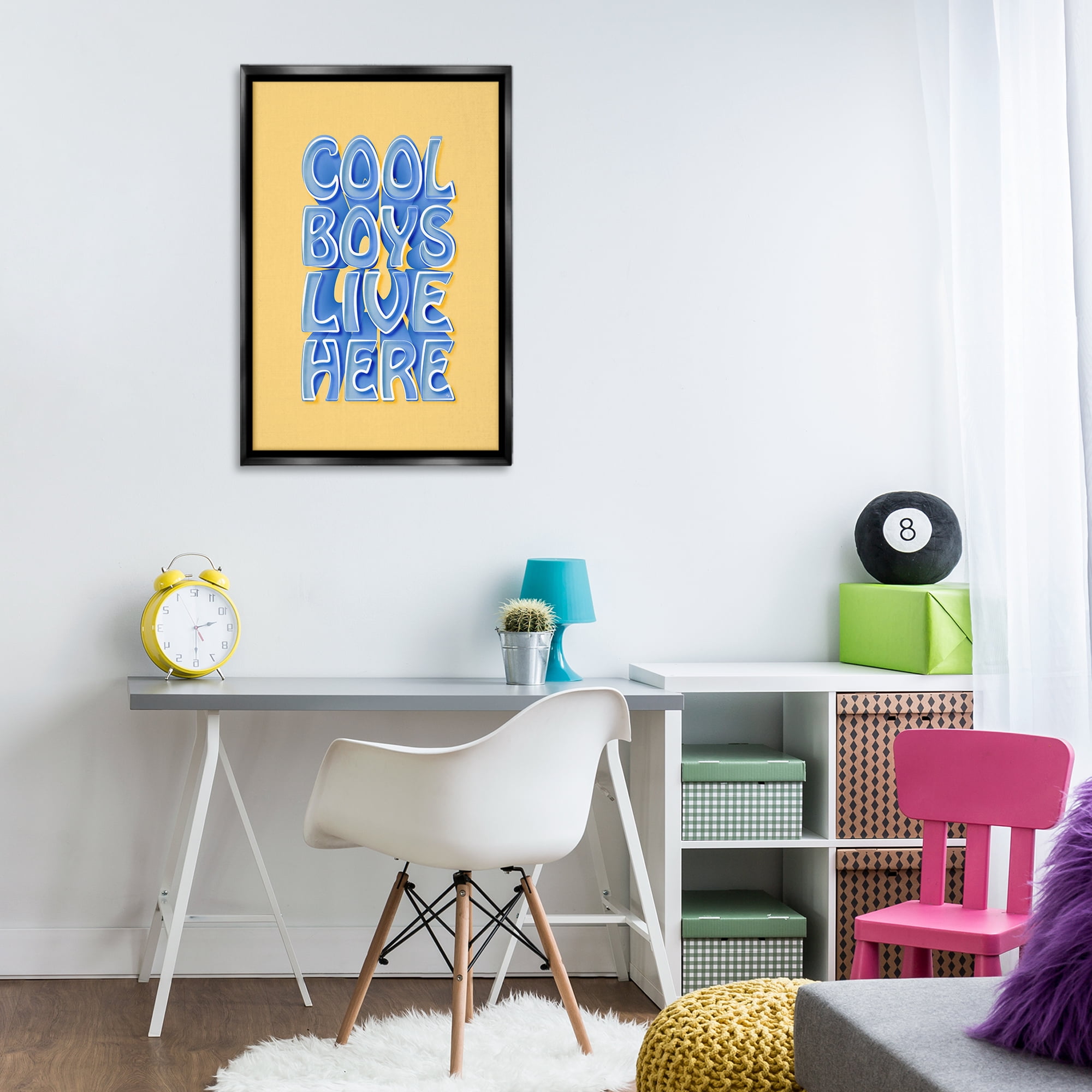 Stupell Industries Cool Boys Live Here Text & Numbers Painting Black Floater Framed Canvas Art Print Wall Art, 21 x 31