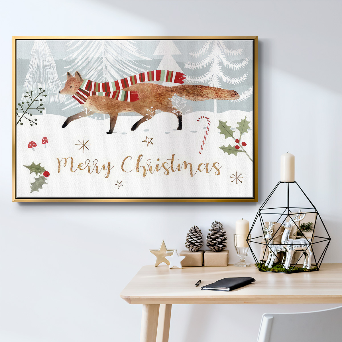 Woodland Christmas Collection A - Framed Gallery Wrapped Holiday Canvas - 27 x 41 - Gold Frame