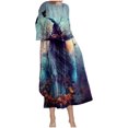 thumbnail image 2 of Qiopertar Vente de Liquidation Robe Mi-Mollet à Manches Courtes Col Rond Imprimé Mode pour Femmes Offres de la Semaine Moins de 5$, 2 of 7