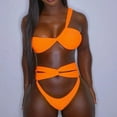 thumbnail image 2 of Plus size Swimsuits Women's Solid Color One Shoulder Split Two Piece Swimsuit Orange 4(S), 2 of 9