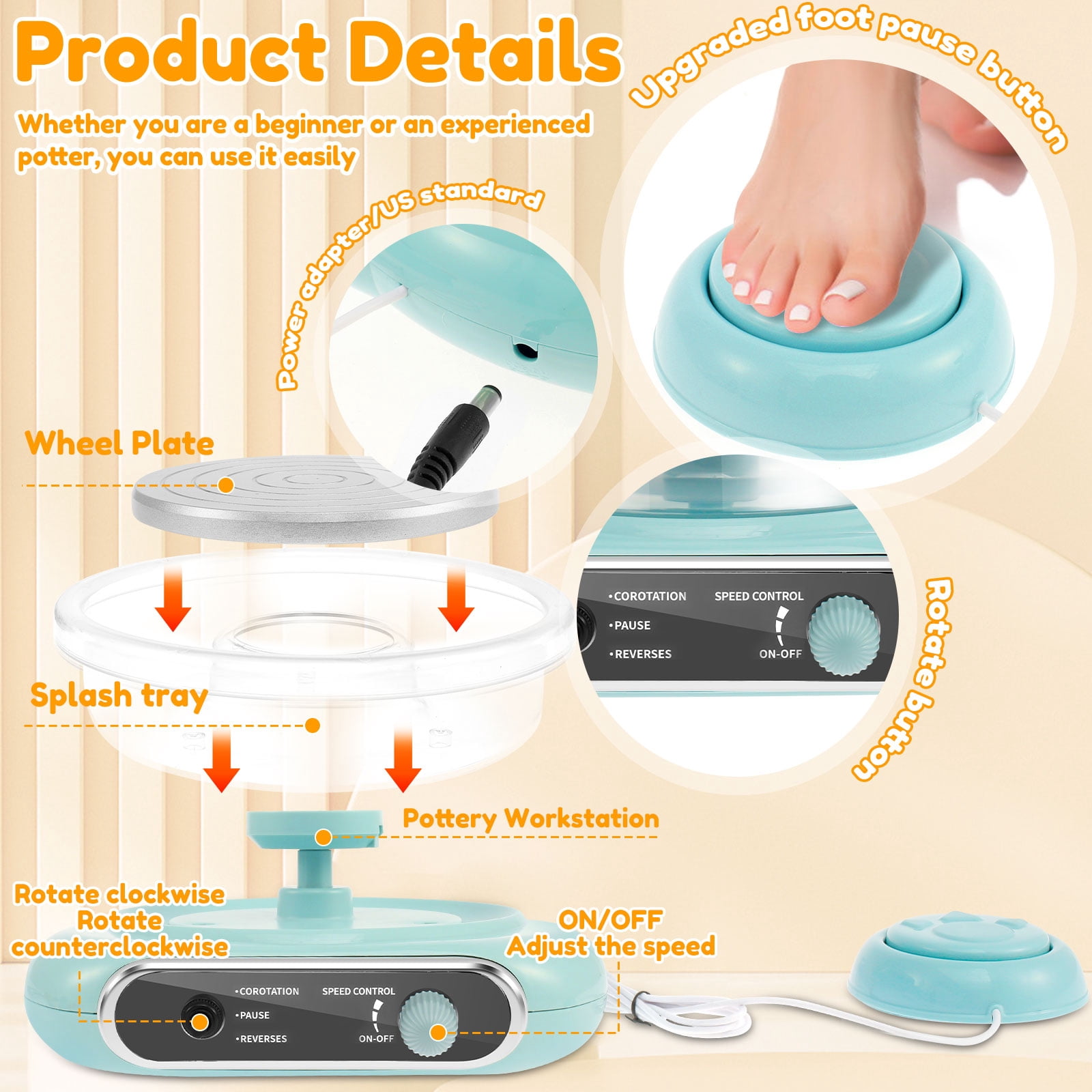 Wekvgz Kids Pottery Wheel Kit Complete Mini Pottery Wheel Kit Adjustable Speed Pottery Wheel Craft Kit Practical Electric Pottery Wheel Kit for Adults Kids Beginners