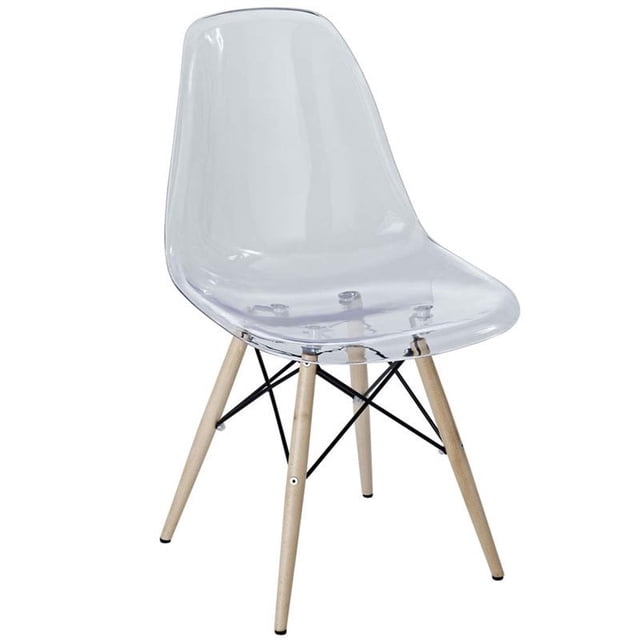 Modway Pyramid 17.5" Acrylic Solid Wood Dining Side Chair, Clear Finish