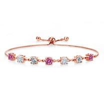 Gem Stone King 18K Rose Gold Plated Silver Lab Grown Diamond Tennis Bracelet for Women Pink Moissanite Moissanite (2.51 Cttw, Fully Adjustable up to 9 inch)