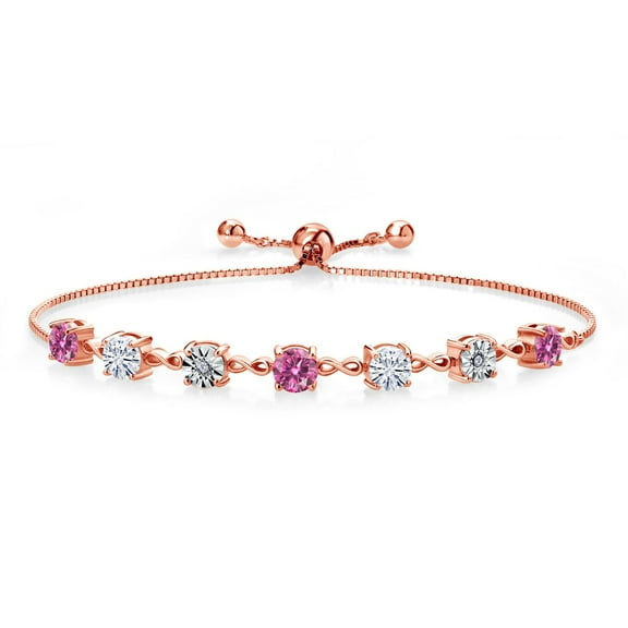Gem Stone King 18K Rose Gold Plated Silver Lab Grown Diamond Tennis Bracelet for Women Pink Moissanite Moissanite (2.51 Cttw, Fully Adjustable up to 9 inch)