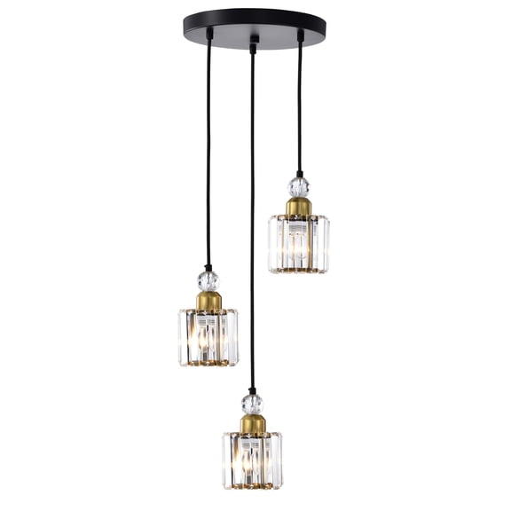 Srai 11 in. 3-Light Indoor Matte Black and Brass Finish Chandelier with Light Kit