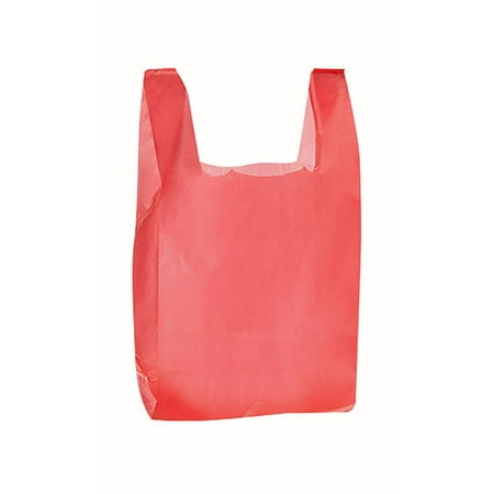 Plastic T Shirt Bags - Red - 11 ½” x 6&quot; x 21&quot; - Case of 1,000 - www.bagssaleusa.com