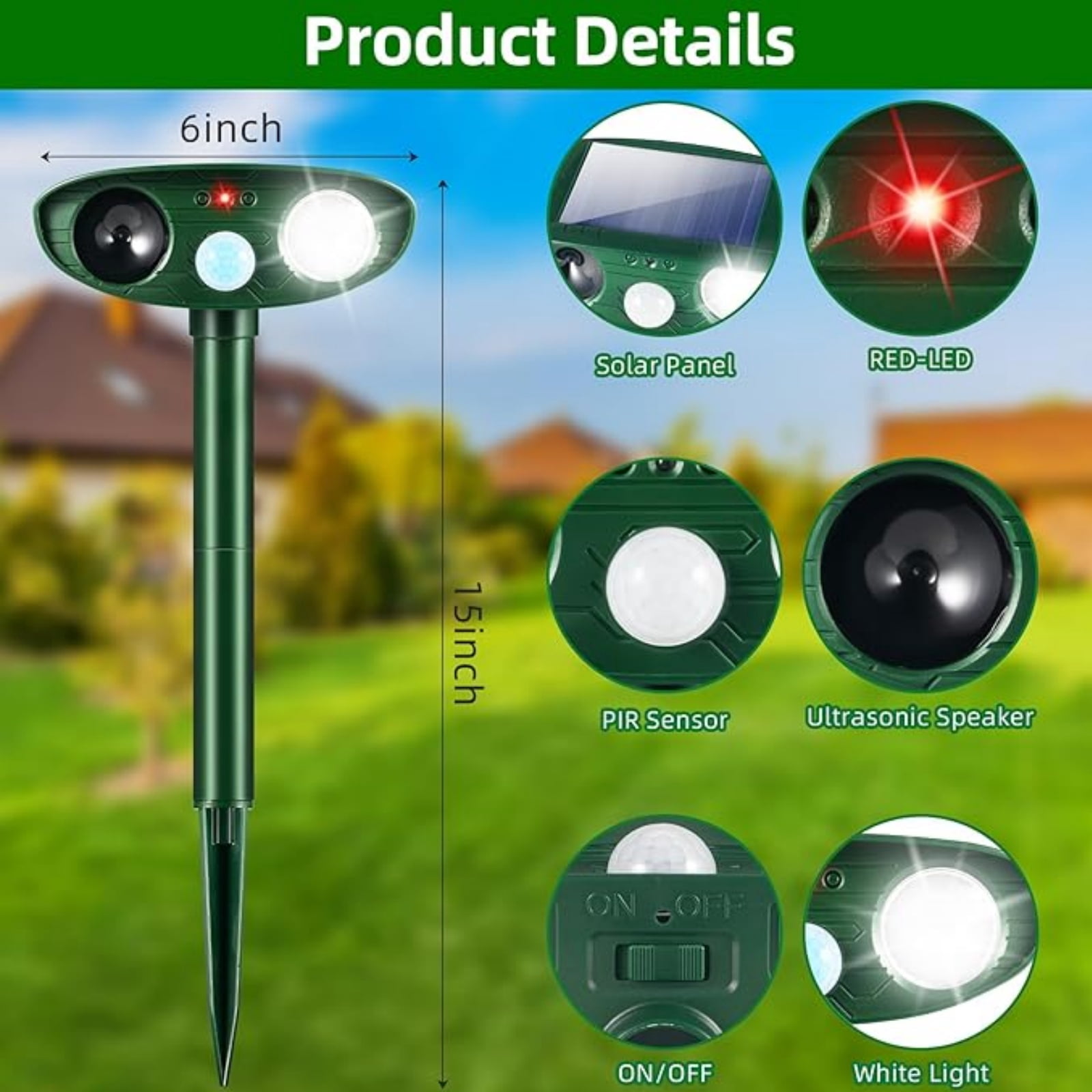 JahyElec Solar Ultrasonic Animal Repellent,2 Pack Cat Deterrent Outdoor Deer Repellent Devices Motion Detection Strobe Light Waterproof Squirrel Skunk Raccoon Dog Rabbit Deterrent for Garden Yard