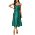 thumbnail image 1 of INSPIRAR CHIC Camisones largos de satén para mujer, con escote en V, tirantes de espagueti, pijamas de lounge, vestido de seda XS verde oscuro, 1 of 6