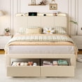 thumbnail image 3 of Virans Full Size Velvet Upholstered Bed Frame with Headboard & 2 Storage Drawers,Princess Platform Bed Frame with Charging Station & LED,No Box Spring Needed,Beige, 3 of 9