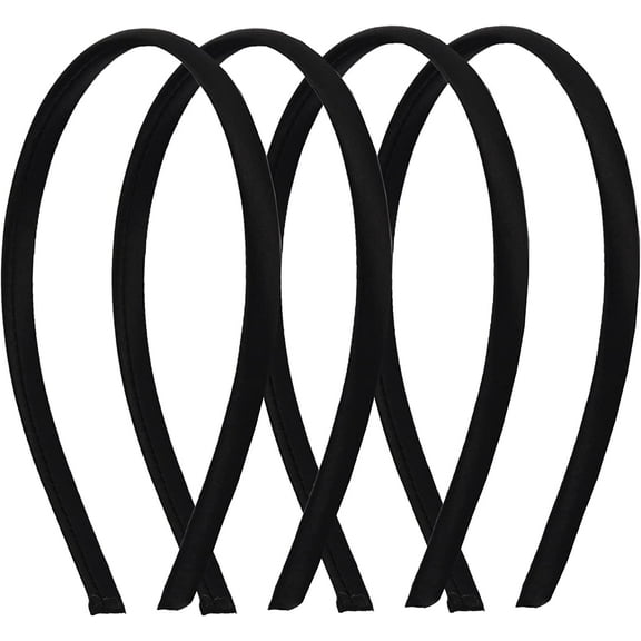 Motique Accessories Thin Headbands for Women Solid Satin 4 Pack - Black