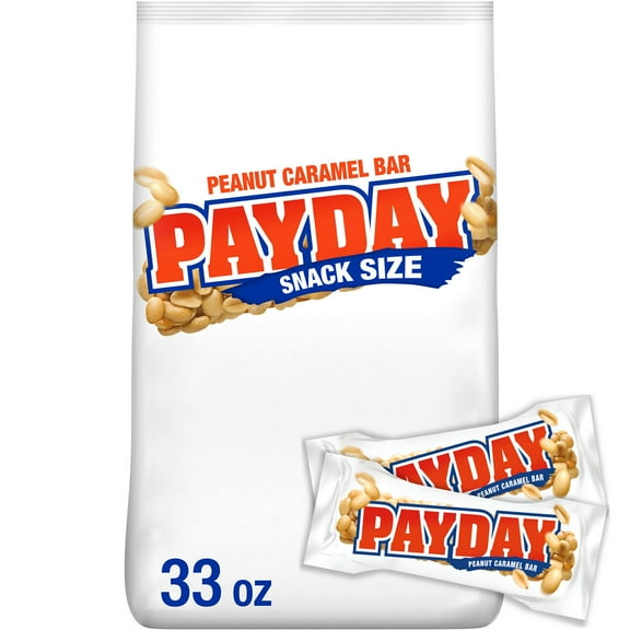 Payday Peanut Caramel Snack Size Candy, Bag 33 oz