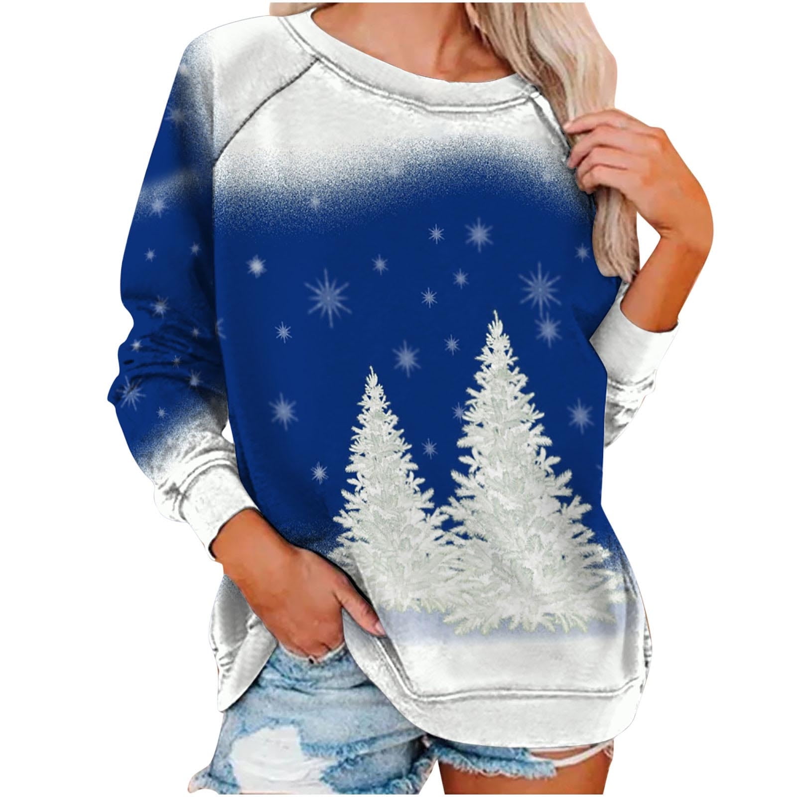 Christmas Sweatshirt For Women Crewneck Loose Fit Shirts Santa Tree