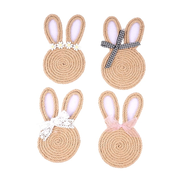Posavasos de cuerda de cáñamo con diseño de conejo de Pascua, base protectora para mesa, bonitos posavasos para bebidas, para oficina, hogar, cocina,