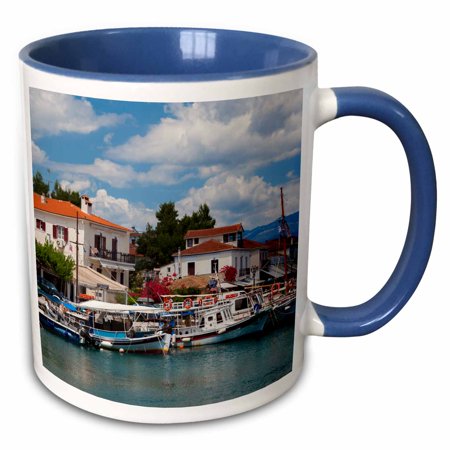 

3dRose Central Greece Galaxidi view of town and harbor - Two Tone Blue Mug 11-ounce